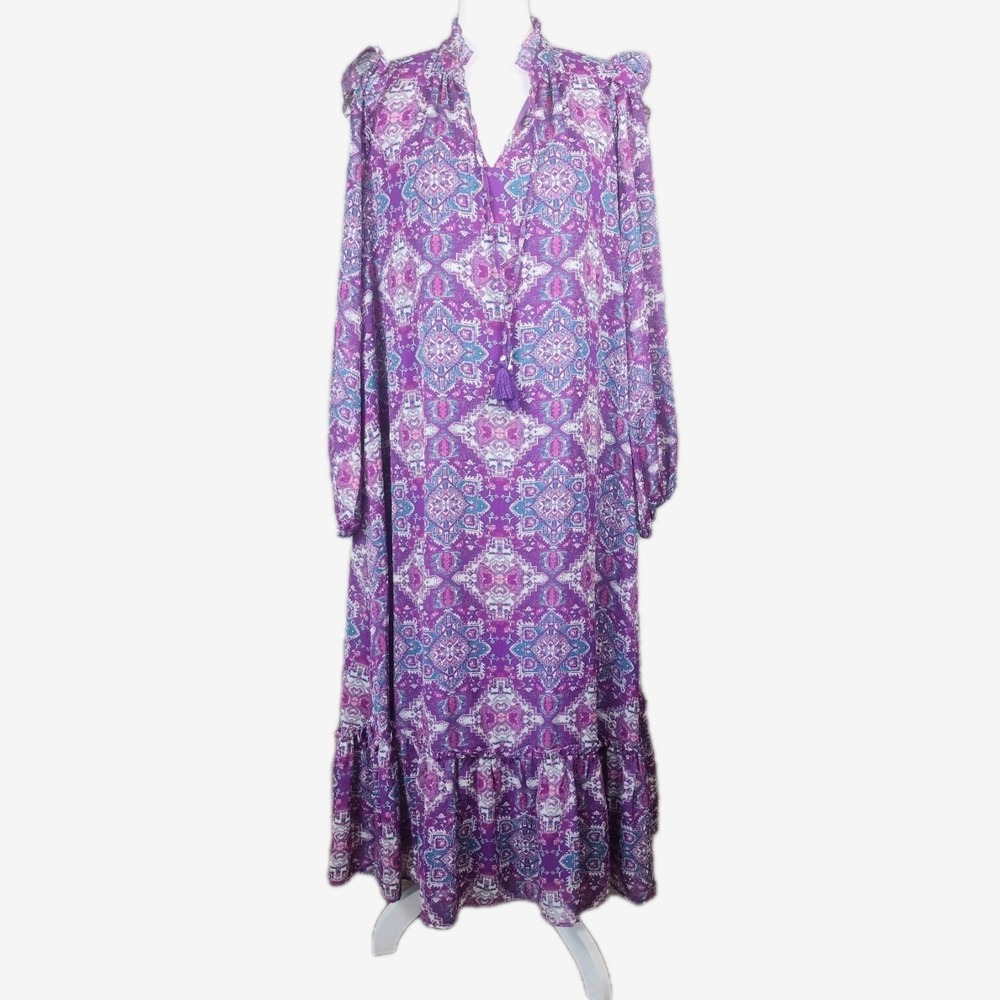 Fate Midi Dress Womens Small Purple Plum Teal Abstract Oversized Boho Hippie Fun